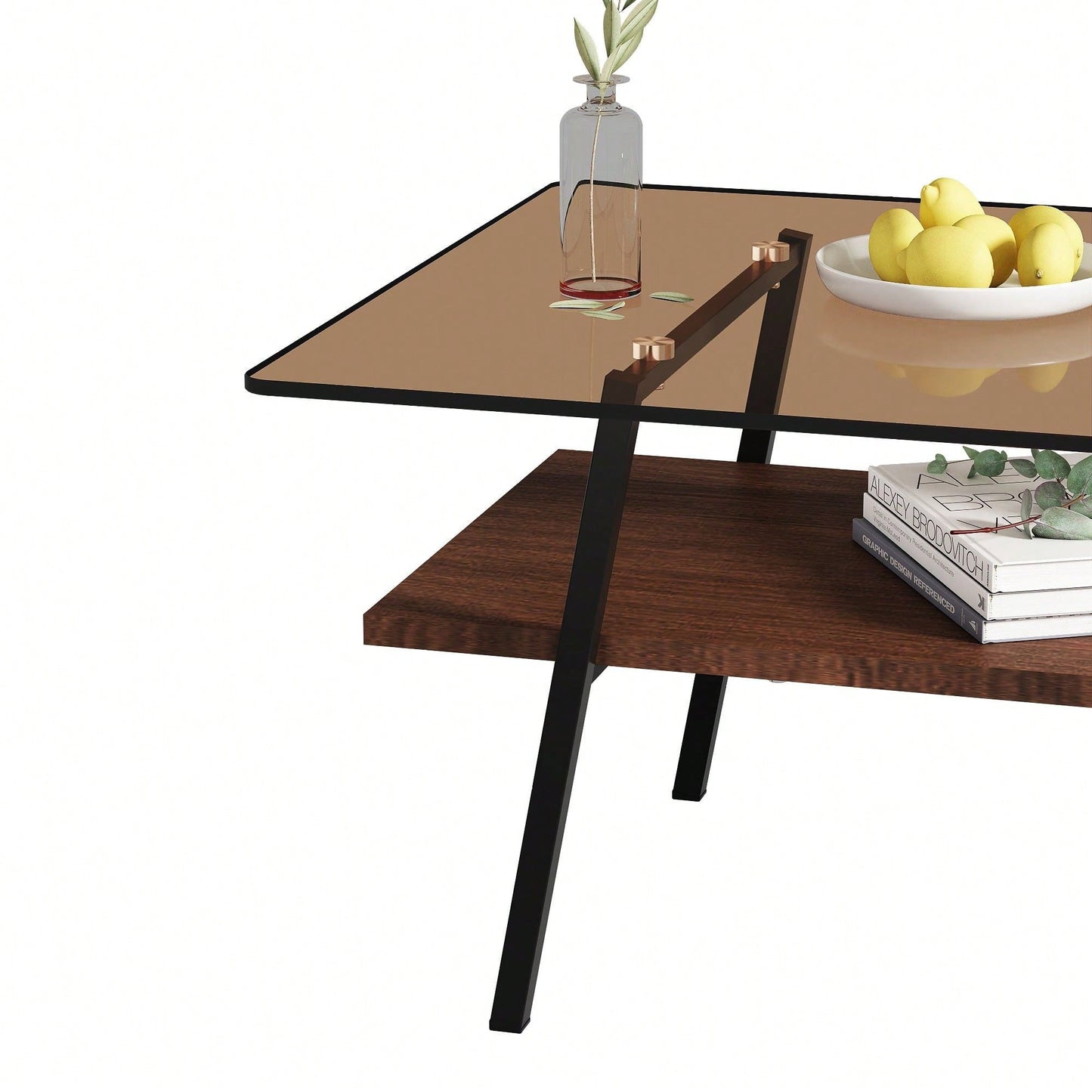 Rectangle Coffee Table, Tempered Glass Tabletop With  Metal Legs, Modern Table For Living Room