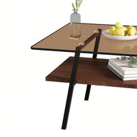 Rectangle Coffee Table, Tempered Glass Tabletop With  Metal Legs, Modern Table For Living Room