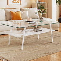 Rectangle Coffee Table, Tempered Glass Tabletop With  Metal Legs, Modern Table For Living Room