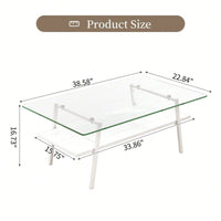 Rectangle Coffee Table, Tempered Glass Tabletop With  Metal Legs, Modern Table For Living Room