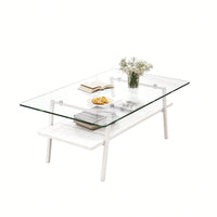 Rectangle Coffee Table, Tempered Glass Tabletop With  Metal Legs, Modern Table For Living Room