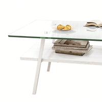 Rectangle Coffee Table, Tempered Glass Tabletop With  Metal Legs, Modern Table For Living Room