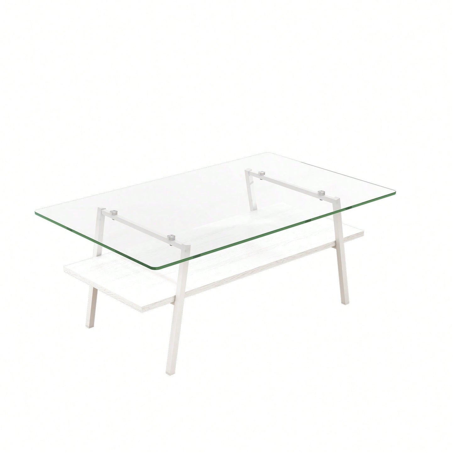 Rectangle Coffee Table, Tempered Glass Tabletop With  Metal Legs, Modern Table For Living Room