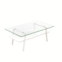 Rectangle Coffee Table, Tempered Glass Tabletop With  Metal Legs, Modern Table For Living Room