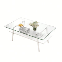 Rectangle Coffee Table, Tempered Glass Tabletop With  Metal Legs, Modern Table For Living Room
