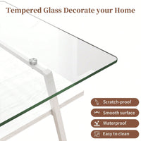 Rectangle Coffee Table, Tempered Glass Tabletop With  Metal Legs, Modern Table For Living Room