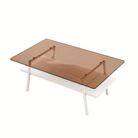 Rectangle Coffee Table, Tempered Glass Tabletop With  Metal Legs, Modern Table For Living Room
