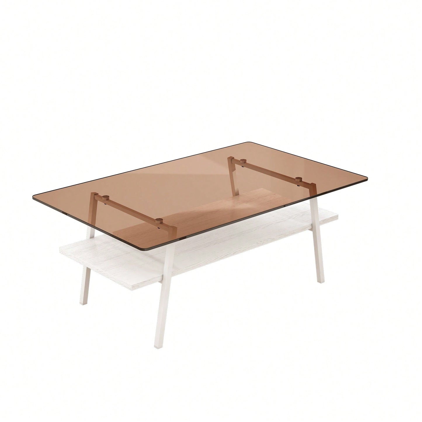 Rectangle Coffee Table, Tempered Glass Tabletop With  Metal Legs, Modern Table For Living Room