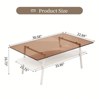 Rectangle Coffee Table, Tempered Glass Tabletop With  Metal Legs, Modern Table For Living Room