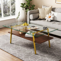 Rectangle Coffee Table, Tempered Glass Tabletop With  Metal Legs, Modern Table For Living Room