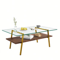 Rectangle Coffee Table, Tempered Glass Tabletop With  Metal Legs, Modern Table For Living Room