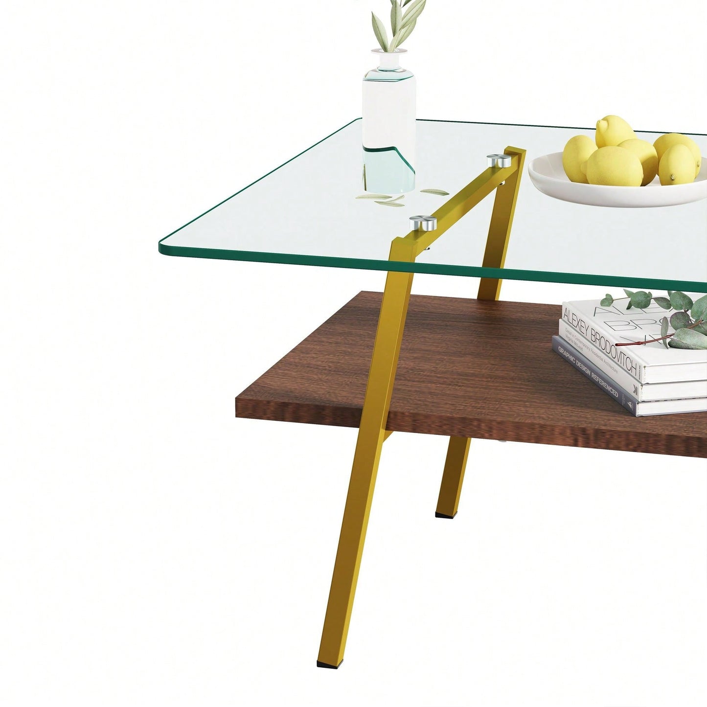 Rectangle Coffee Table, Tempered Glass Tabletop With  Metal Legs, Modern Table For Living Room