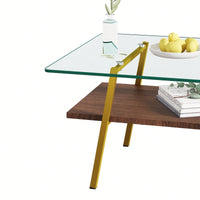 Rectangle Coffee Table, Tempered Glass Tabletop With  Metal Legs, Modern Table For Living Room