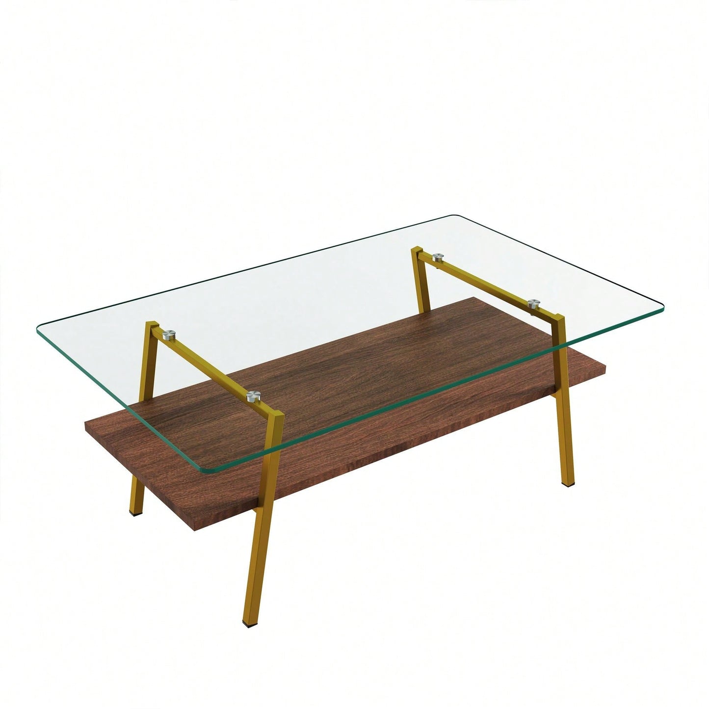 Rectangle Coffee Table, Tempered Glass Tabletop With  Metal Legs, Modern Table For Living Room