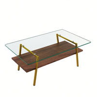 Rectangle Coffee Table, Tempered Glass Tabletop With  Metal Legs, Modern Table For Living Room