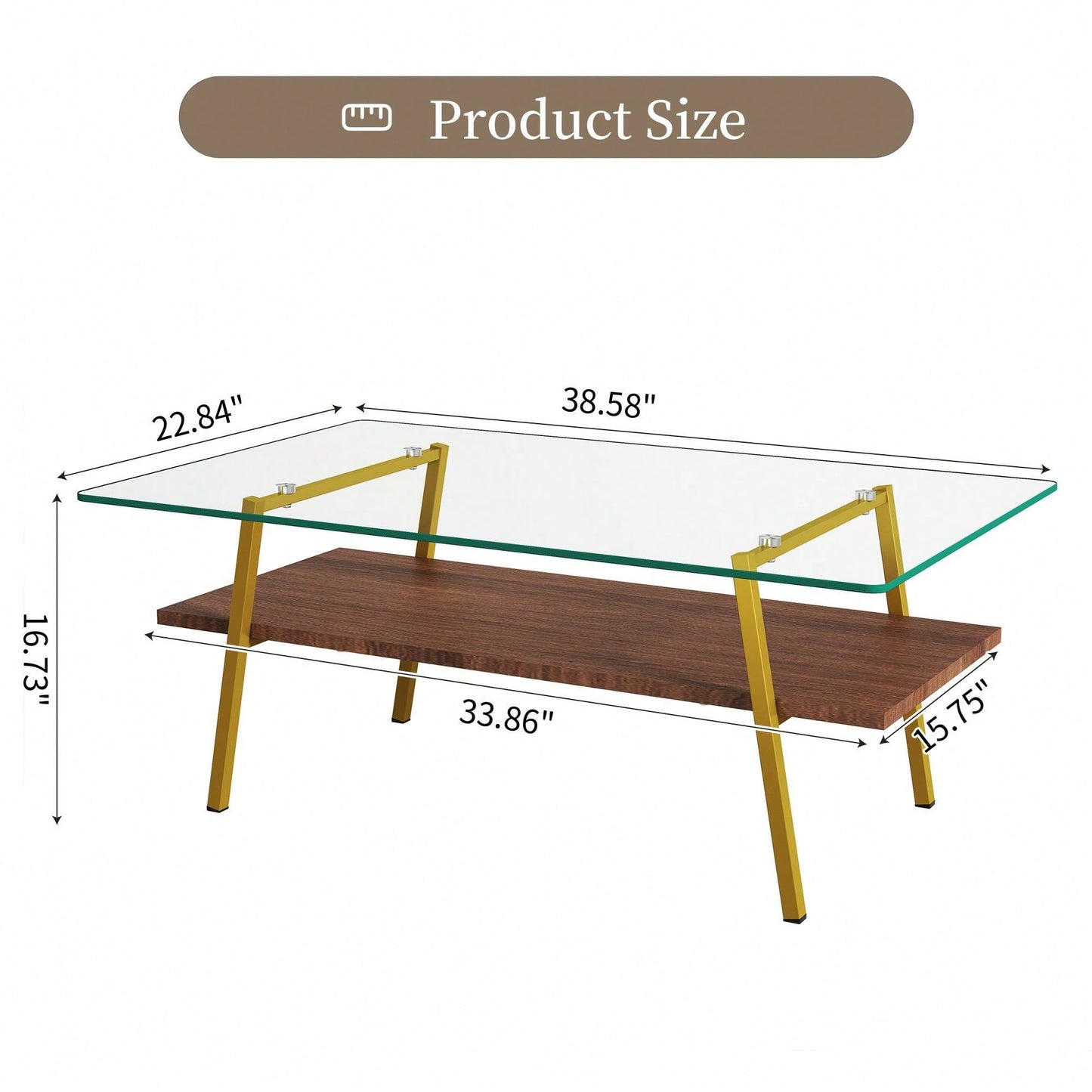 Rectangle Coffee Table, Tempered Glass Tabletop With  Metal Legs, Modern Table For Living Room