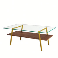 Rectangle Coffee Table, Tempered Glass Tabletop With  Metal Legs, Modern Table For Living Room