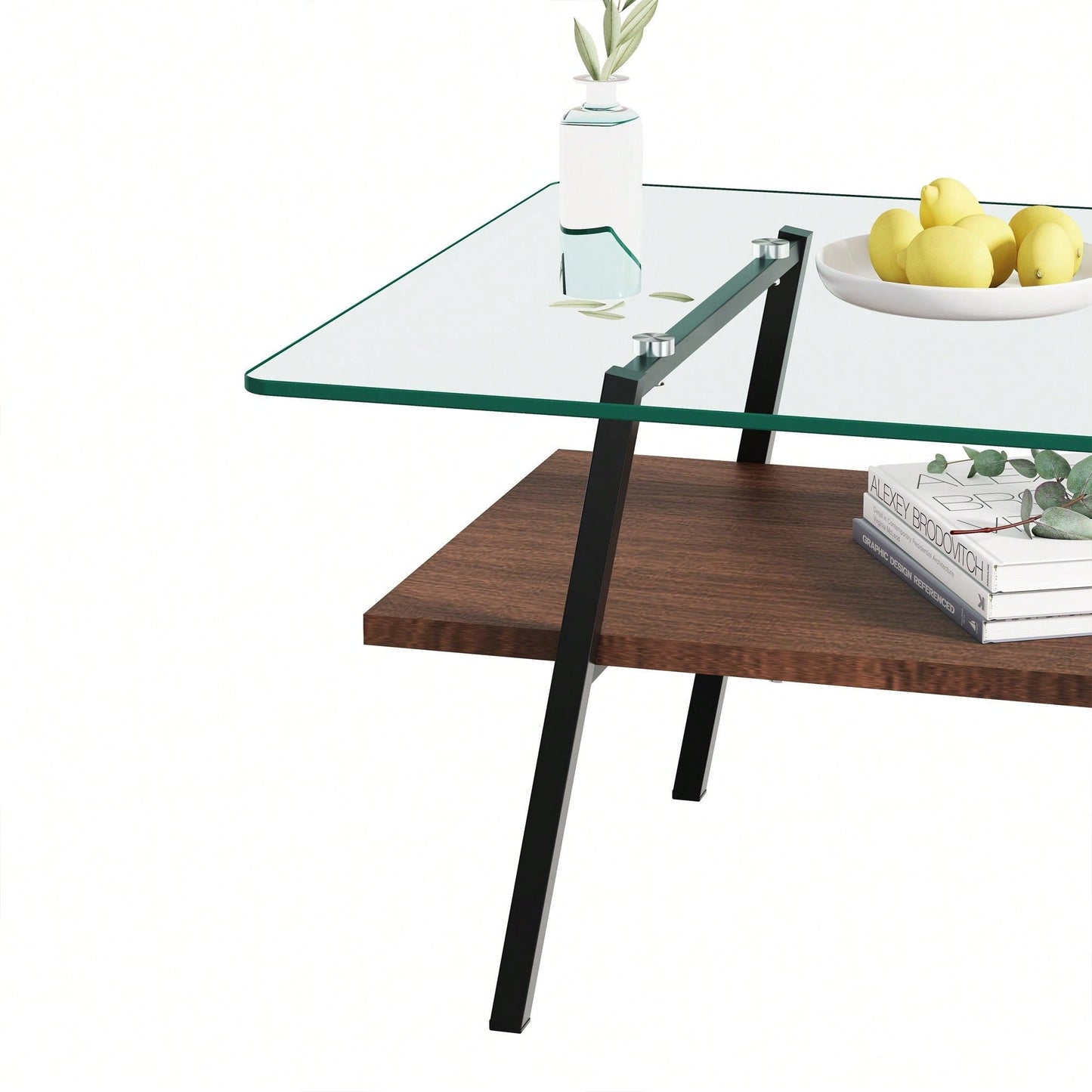 Rectangle Coffee Table, Tempered Glass Tabletop With  Metal Legs, Modern Table For Living Room