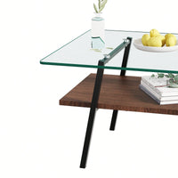 Rectangle Coffee Table, Tempered Glass Tabletop With  Metal Legs, Modern Table For Living Room