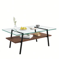 Rectangle Coffee Table, Tempered Glass Tabletop With  Metal Legs, Modern Table For Living Room