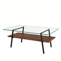 Rectangle Coffee Table, Tempered Glass Tabletop With  Metal Legs, Modern Table For Living Room
