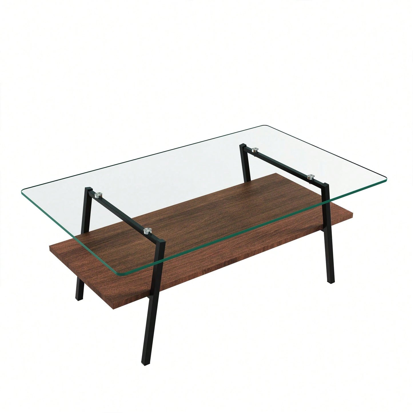 Rectangle Coffee Table, Tempered Glass Tabletop With  Metal Legs, Modern Table For Living Room
