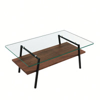 Rectangle Coffee Table, Tempered Glass Tabletop With  Metal Legs, Modern Table For Living Room