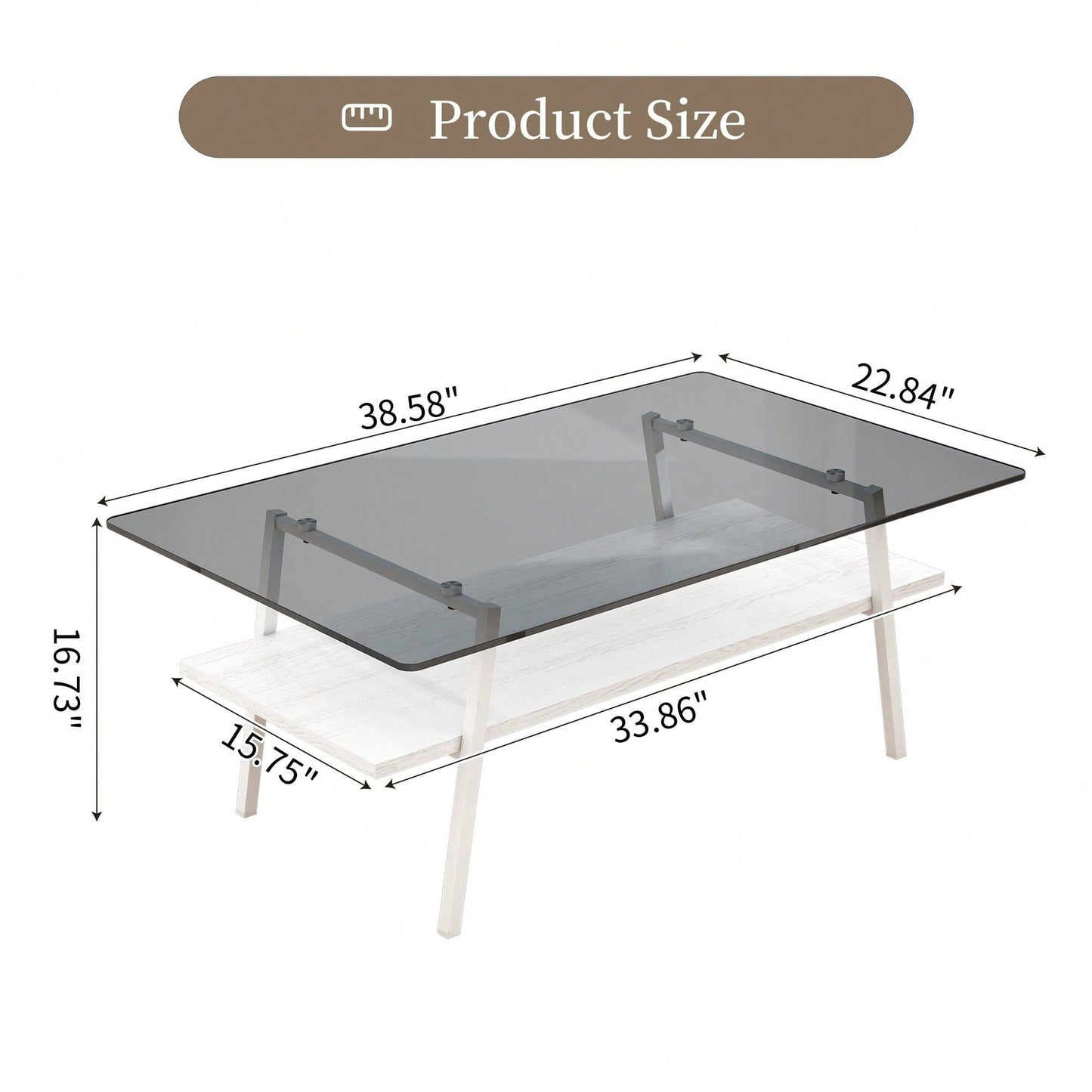 Rectangle Coffee Table, Tempered Glass Tabletop With  Metal Legs, Modern Table For Living Room