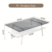 Rectangle Coffee Table, Tempered Glass Tabletop With  Metal Legs, Modern Table For Living Room