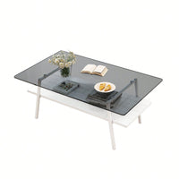 Rectangle Coffee Table, Tempered Glass Tabletop With  Metal Legs, Modern Table For Living Room