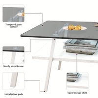 Rectangle Coffee Table, Tempered Glass Tabletop With  Metal Legs, Modern Table For Living Room