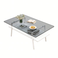 Rectangle Coffee Table, Tempered Glass Tabletop With  Metal Legs, Modern Table For Living Room