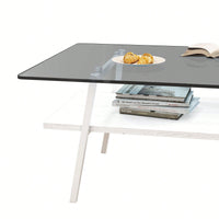 Rectangle Coffee Table, Tempered Glass Tabletop With  Metal Legs, Modern Table For Living Room