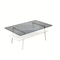 Rectangle Coffee Table, Tempered Glass Tabletop With  Metal Legs, Modern Table For Living Room