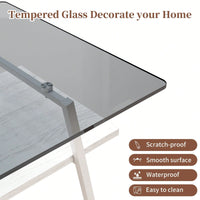 Rectangle Coffee Table, Tempered Glass Tabletop With  Metal Legs, Modern Table For Living Room