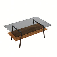 Rectangle Coffee Table, Tempered Glass Tabletop With  Metal Legs, Modern Table For Living Room