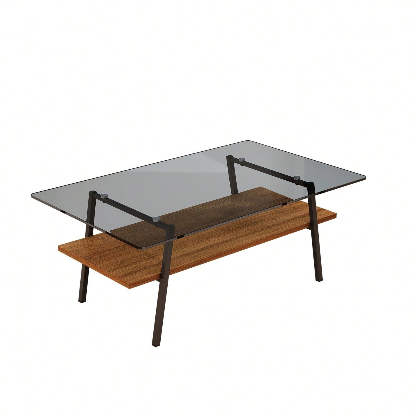 Rectangle Coffee Table, Tempered Glass Tabletop With  Metal Legs, Modern Table For Living Room