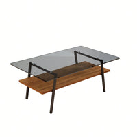 Rectangle Coffee Table, Tempered Glass Tabletop With  Metal Legs, Modern Table For Living Room