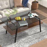 Rectangle Coffee Table, Tempered Glass Tabletop With  Metal Legs, Modern Table For Living Room
