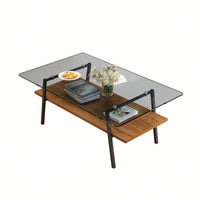 Rectangle Coffee Table, Tempered Glass Tabletop With  Metal Legs, Modern Table For Living Room