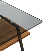 Rectangle Coffee Table, Tempered Glass Tabletop With  Metal Legs, Modern Table For Living Room