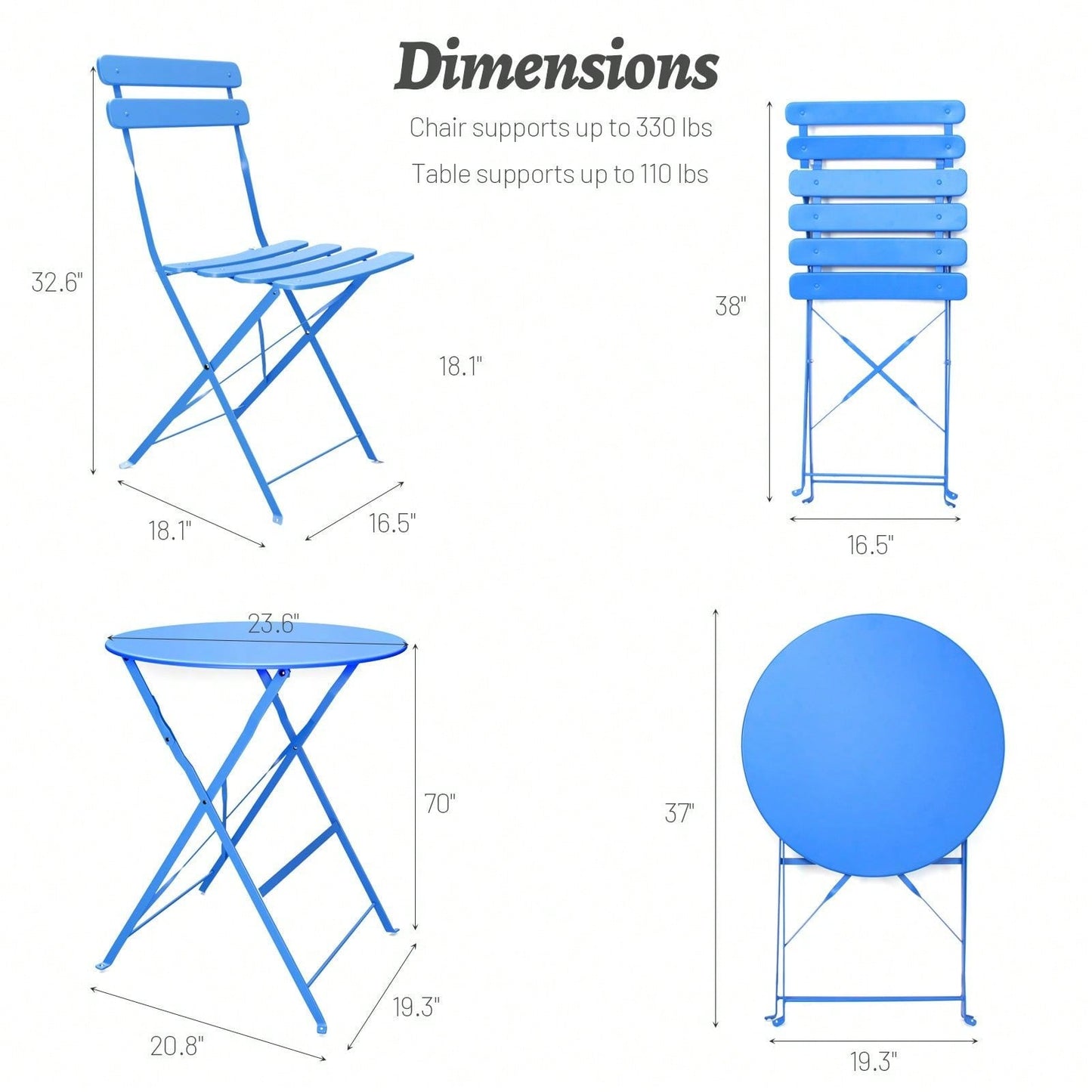 Patio Bistro Balcony Metal Chair Table Set