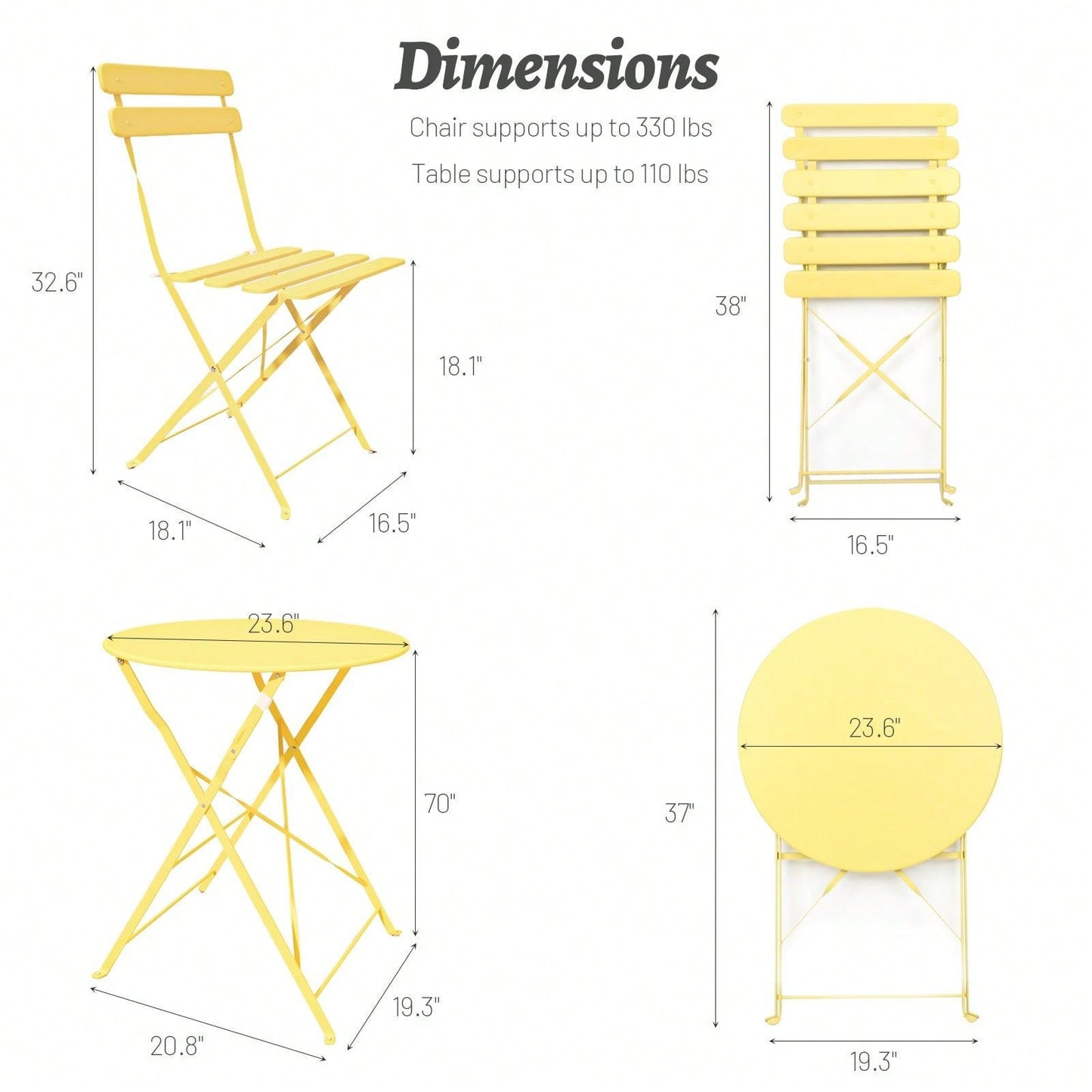 Patio Bistro Balcony Metal Chair Table Set