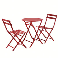 3 Piece Patio Bistro Set Of Foldable Round Table And Chairs