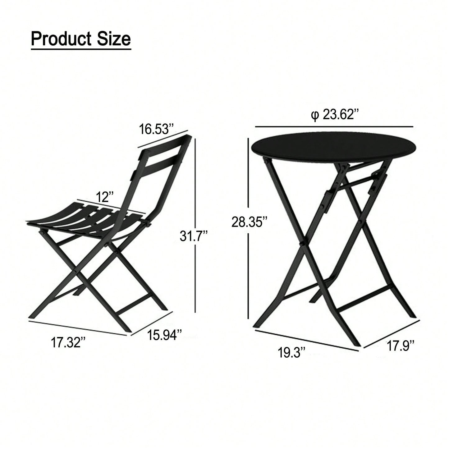 3 Piece Patio Bistro Set Of Foldable Round Table And Chairs