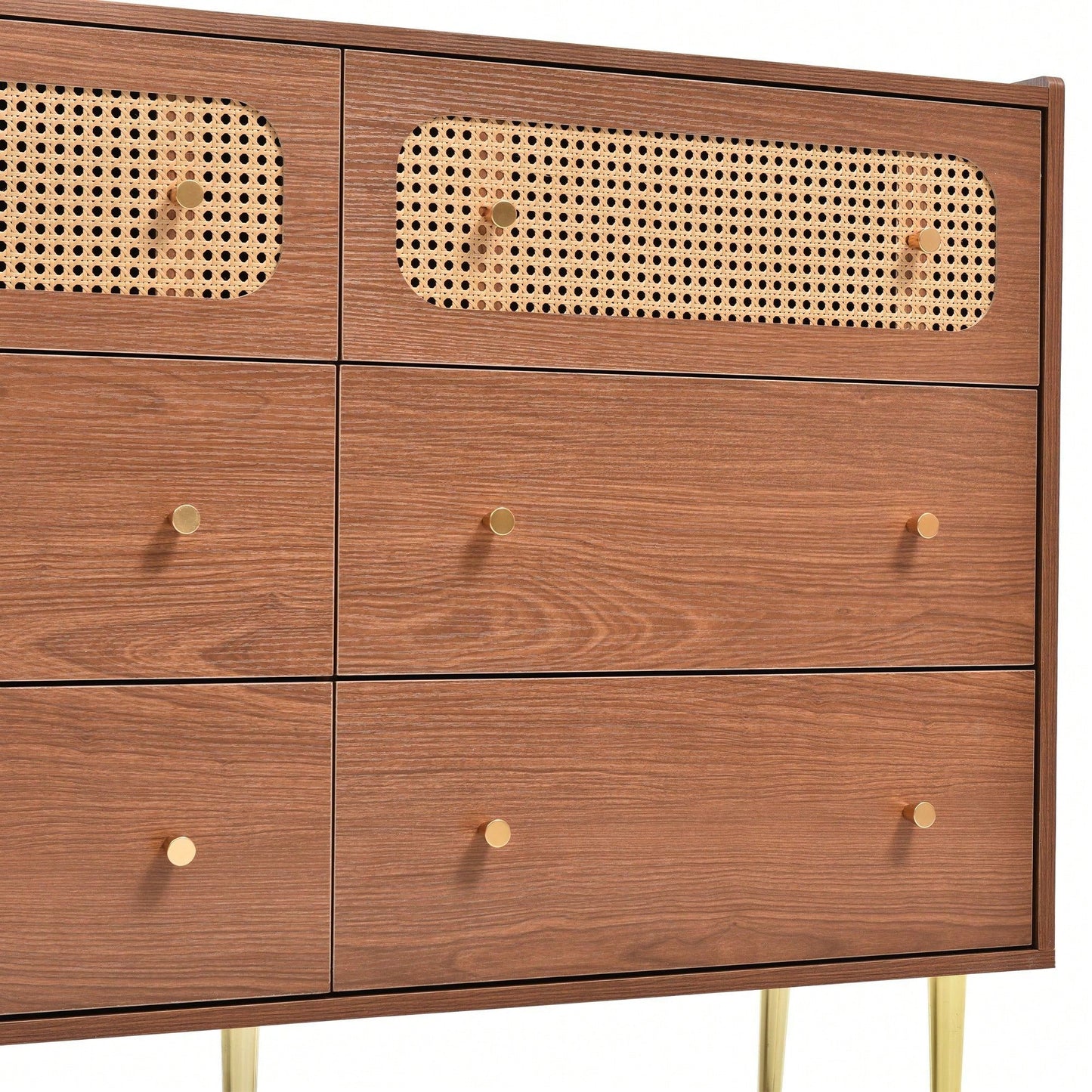 6 Drawer Rattan Chest of Drawers Storage Cabinet for Bedroom and Home Office