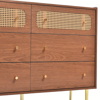 6 Drawer Rattan Chest of Drawers Storage Cabinet for Bedroom and Home Office