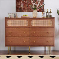 6 Drawer Rattan Chest of Drawers Storage Cabinet for Bedroom and Home Office