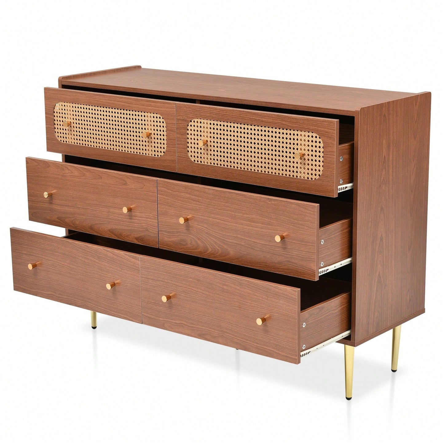 6 Drawer Rattan Chest of Drawers Storage Cabinet for Bedroom and Home Office