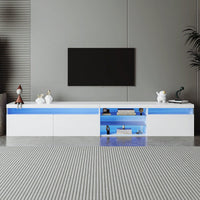 Spacious TV Stand with 2 Glass Shelves and LED Lights for TVs Up to 100 Inches Ideal Media Console for Living Room